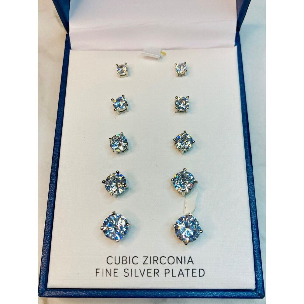 Nicola Parisi Cubic Zirconia Fine Silver Plated Multi Size Stud Earrings -298